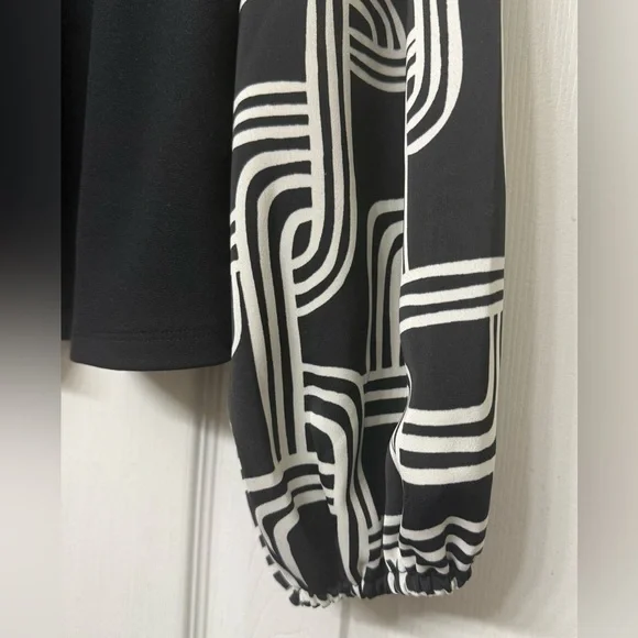 NWT Nine West Black & White Blouse Puff Sleeve Mineral Black Womens Size XXL NEW - Picture 5 of 8